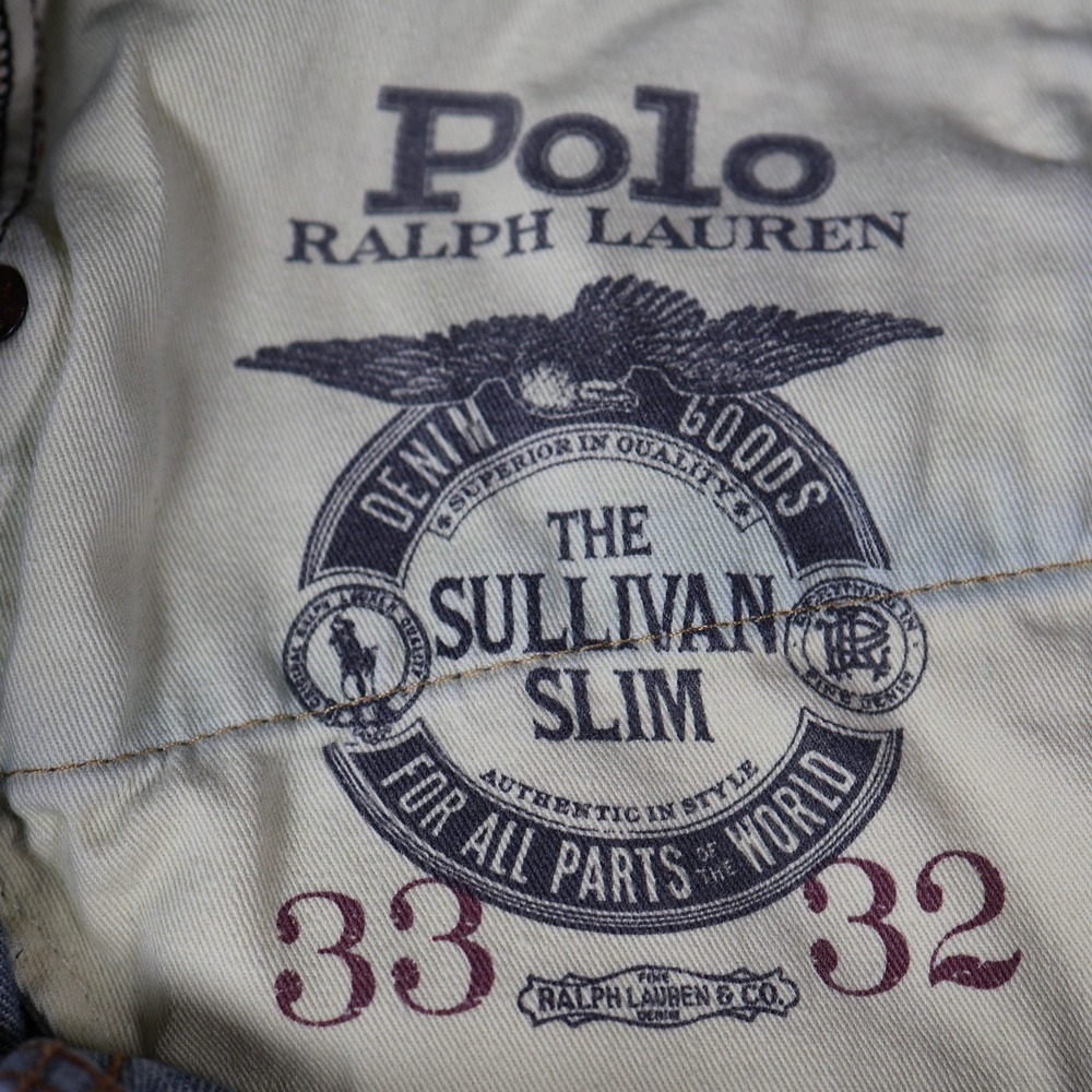 Polo Ralph Lauren Jeans Mens 34x32 Blue Sullivan Slim Denim Whiskering Distress - Picture 14 of 16
